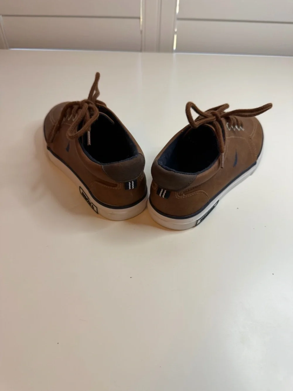 Nautica Tan Lace-Up Kids Dress Sneakers with White Sole
